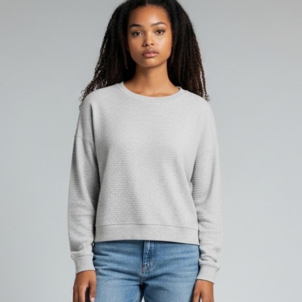 Velvet by Graham & Spencer Light Gray Waffle knit Long Sleeve Top Small